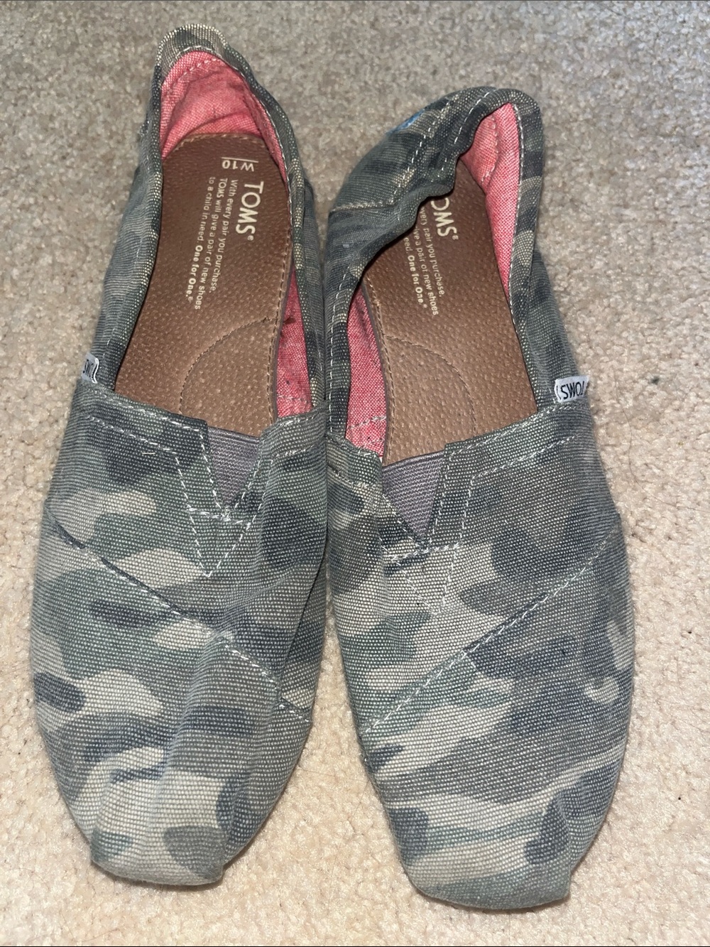 TOMS Camo Slip-On Flats with Pink Lining